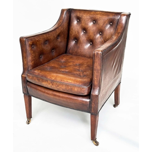 185 - LIBRARY ARMCHAIR, early 20th century Edwardian, of George III design in hand finished deep buttoned ... 