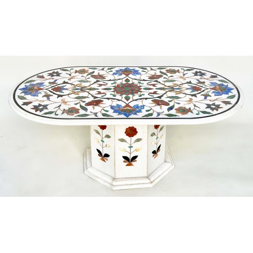 188 - PIETRA DURA LOW TABLE, oval polychrome foliate marble inset with conforming octagonal plinth, 110cm ... 