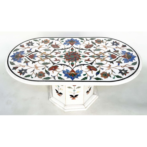 188 - PIETRA DURA LOW TABLE, oval polychrome foliate marble inset with conforming octagonal plinth, 110cm ... 