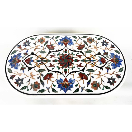 188 - PIETRA DURA LOW TABLE, oval polychrome foliate marble inset with conforming octagonal plinth, 110cm ... 