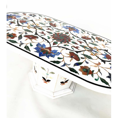 188 - PIETRA DURA LOW TABLE, oval polychrome foliate marble inset with conforming octagonal plinth, 110cm ... 