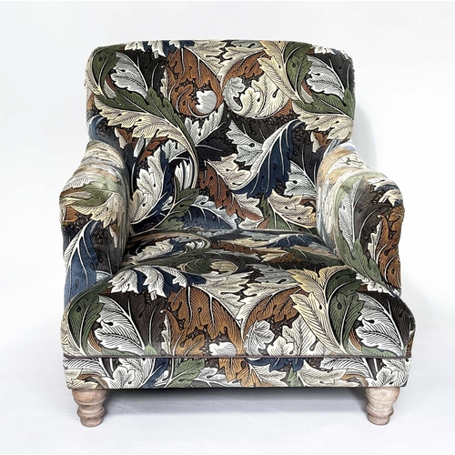 189 - HOWARD STYLE ARMCHAIR, 'Bridgewater' shaped in Morris and Co acanthus leaf pattern print velvet, 91c... 