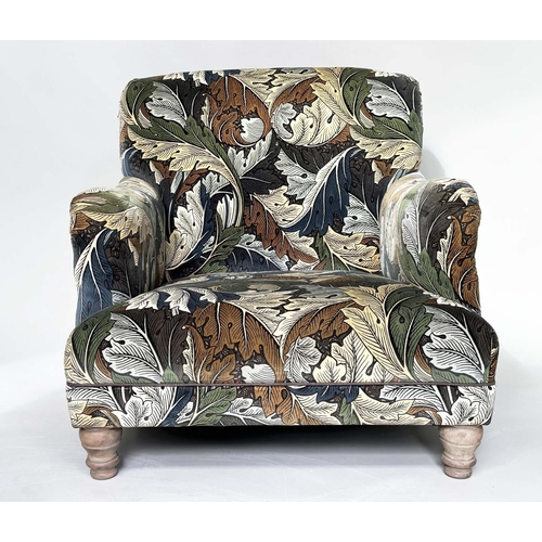 189 - HOWARD STYLE ARMCHAIR, 'Bridgewater' shaped in Morris and Co acanthus leaf pattern print velvet, 91c... 