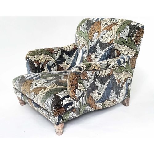 189 - HOWARD STYLE ARMCHAIR, 'Bridgewater' shaped in Morris and Co acanthus leaf pattern print velvet, 91c... 