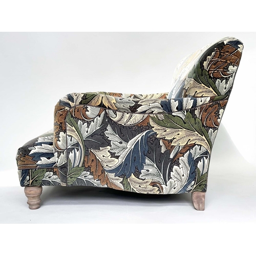 189 - HOWARD STYLE ARMCHAIR, 'Bridgewater' shaped in Morris and Co acanthus leaf pattern print velvet, 91c... 