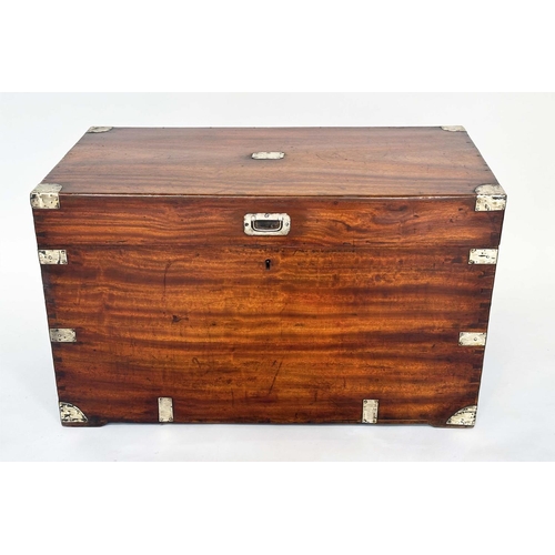 192 - TRUNK, 19th century Chinese export camphorwood and brass bound with rising lid enclosing two candle ... 