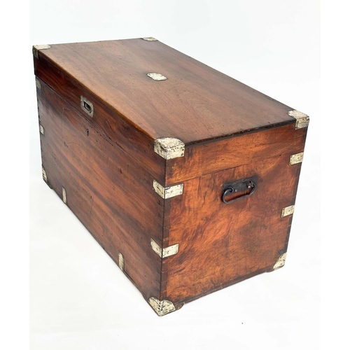 192 - TRUNK, 19th century Chinese export camphorwood and brass bound with rising lid enclosing two candle ... 