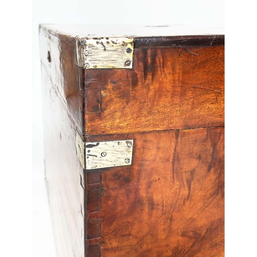 192 - TRUNK, 19th century Chinese export camphorwood and brass bound with rising lid enclosing two candle ... 