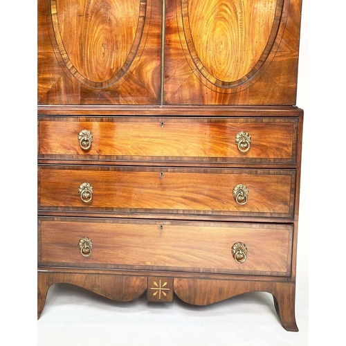 197 - CHANNEL ISLAND LINEN PRESS, late 18th century flame mahogany and satinwood ebony lined, crossbanded ... 