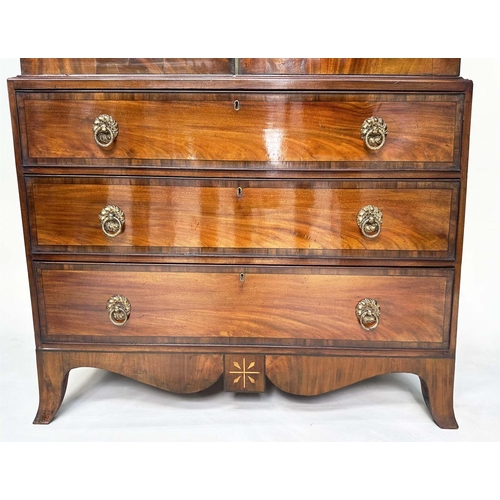 197 - CHANNEL ISLAND LINEN PRESS, late 18th century flame mahogany and satinwood ebony lined, crossbanded ... 