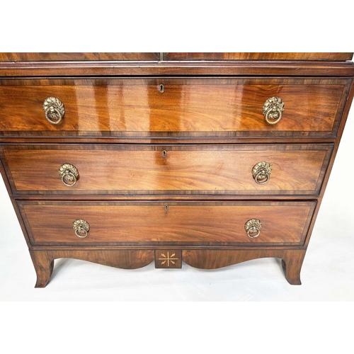 197 - CHANNEL ISLAND LINEN PRESS, late 18th century flame mahogany and satinwood ebony lined, crossbanded ... 