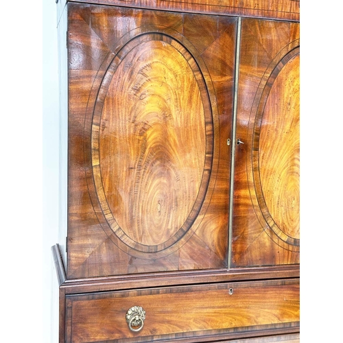 197 - CHANNEL ISLAND LINEN PRESS, late 18th century flame mahogany and satinwood ebony lined, crossbanded ... 