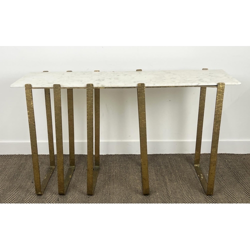 205 - CONSOLE TABLE, Art Deco design, gilt metal base with a rectangular marble top, 76cm H x 132cm x 39cm... 