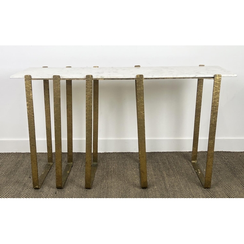 205 - CONSOLE TABLE, Art Deco design, gilt metal base with a rectangular marble top, 76cm H x 132cm x 39cm... 