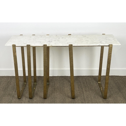 205 - CONSOLE TABLE, Art Deco design, gilt metal base with a rectangular marble top, 76cm H x 132cm x 39cm... 