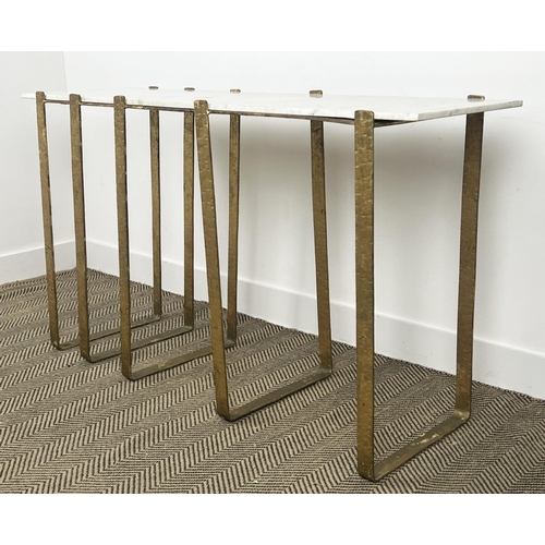 205 - CONSOLE TABLE, Art Deco design, gilt metal base with a rectangular marble top, 76cm H x 132cm x 39cm... 