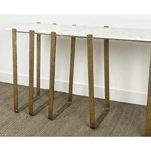 205 - CONSOLE TABLE, Art Deco design, gilt metal base with a rectangular marble top, 76cm H x 132cm x 39cm... 