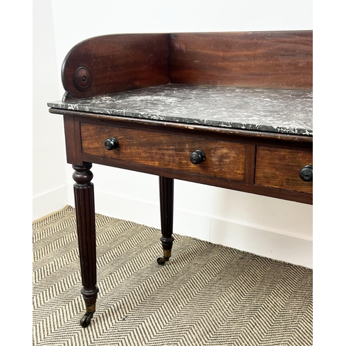 206 - ATTRIBUTED TO GILLOWS WRITING DESK, George IV mahogany, circa 1825, marble top with galleried back a... 