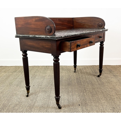 206 - ATTRIBUTED TO GILLOWS WRITING DESK, George IV mahogany, circa 1825, marble top with galleried back a... 