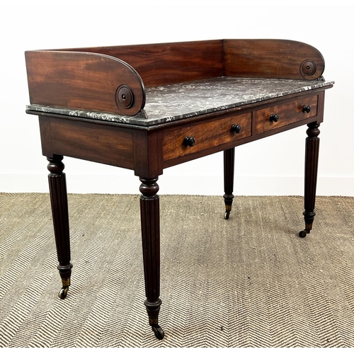 206 - ATTRIBUTED TO GILLOWS WRITING DESK, George IV mahogany, circa 1825, marble top with galleried back a... 