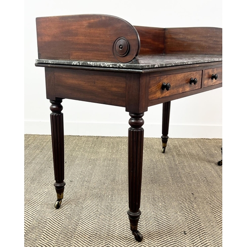 206 - ATTRIBUTED TO GILLOWS WRITING DESK, George IV mahogany, circa 1825, marble top with galleried back a... 