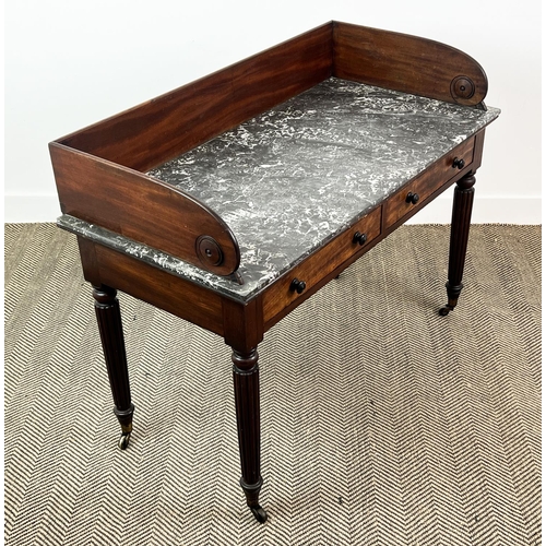 206 - ATTRIBUTED TO GILLOWS WRITING DESK, George IV mahogany, circa 1825, marble top with galleried back a... 