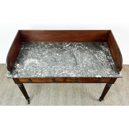 206 - ATTRIBUTED TO GILLOWS WRITING DESK, George IV mahogany, circa 1825, marble top with galleried back a... 