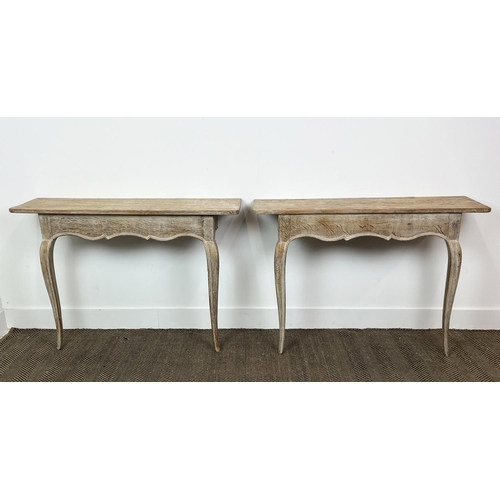 208 - CONSOLE TABLES, a pair, 19th century Swedish Gustavian design limed oak, 74cm H x 109cm x 33cm. (2)