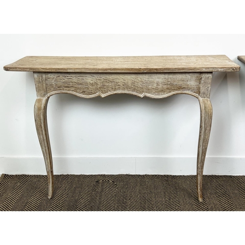 208 - CONSOLE TABLES, a pair, 19th century Swedish Gustavian design limed oak, 74cm H x 109cm x 33cm. (2)