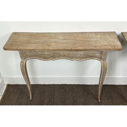 208 - CONSOLE TABLES, a pair, 19th century Swedish Gustavian design limed oak, 74cm H x 109cm x 33cm. (2)