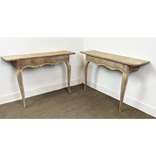 208 - CONSOLE TABLES, a pair, 19th century Swedish Gustavian design limed oak, 74cm H x 109cm x 33cm. (2)