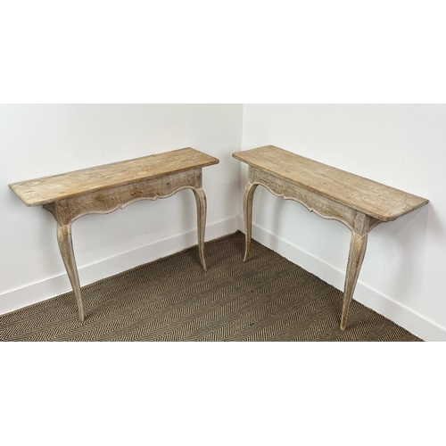 208 - CONSOLE TABLES, a pair, 19th century Swedish Gustavian design limed oak, 74cm H x 109cm x 33cm. (2)