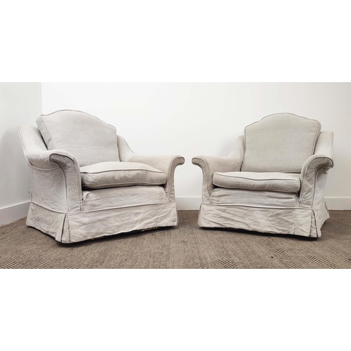 210 - ARMCHAIRS, a pair, by Everest Furniture, circa 1960's, loose linen covers, probably retailed by Heal... 