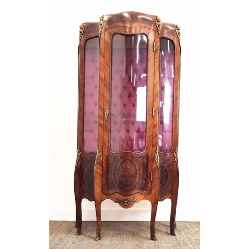 213 - VITRINE, Louis XV style tulipwood, marquetry and brass mounted with glazed door enclosing two glass ... 