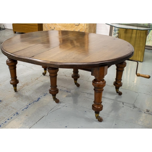 217 - DINING TABLE, Victorian oak, circa 1870 with four extra leaves on six legs and ceramic castors, 74cm... 