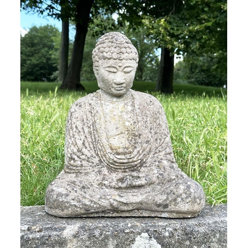 265 - GARDEN BUDDHA, nicely weathered reconstituted stone, 40cm H.