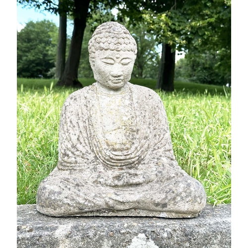 265 - GARDEN BUDDHA, nicely weathered reconstituted stone, 40cm H.