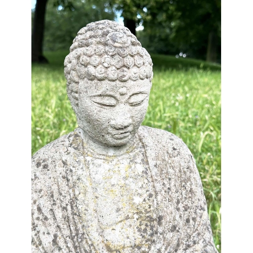 265 - GARDEN BUDDHA, nicely weathered reconstituted stone, 40cm H.