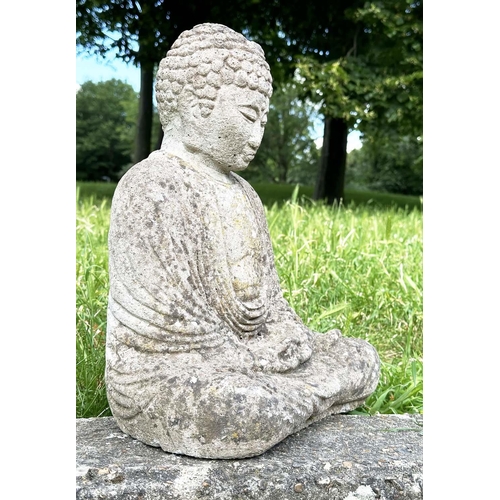 265 - GARDEN BUDDHA, nicely weathered reconstituted stone, 40cm H.