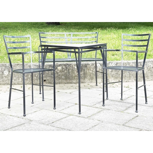 276 - ARMCHAIRS, SOFA AND TABLE, 20th century Anna Anselmi for Bieffeplast steel framed including a pair o... 