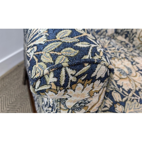 281 - WING ARMCHAIR, George III style in William Morris honeysuckle design fabric, 101cm H x 74cm W x 72cm... 