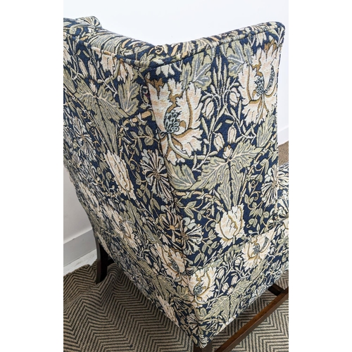 281 - WING ARMCHAIR, George III style in William Morris honeysuckle design fabric, 101cm H x 74cm W x 72cm... 