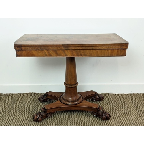 284 - CARD TABLE, William IV mahogany with circular blue baize and inset brass castors, 74cm H x 92cm W x ... 