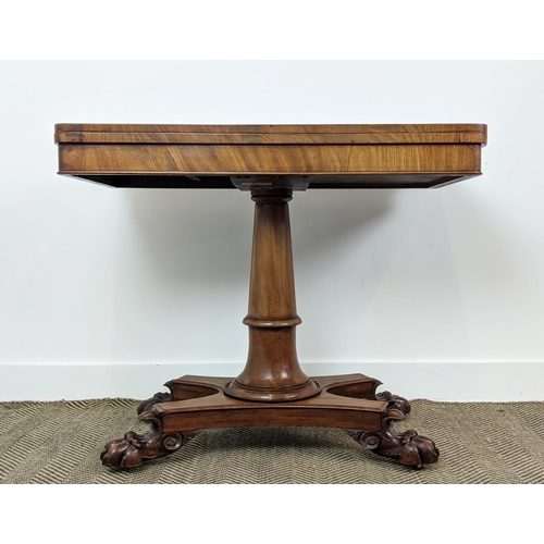 284 - CARD TABLE, William IV mahogany with circular blue baize and inset brass castors, 74cm H x 92cm W x ... 