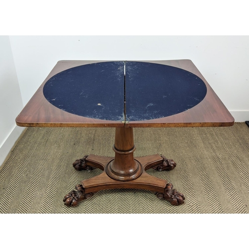 284 - CARD TABLE, William IV mahogany with circular blue baize and inset brass castors, 74cm H x 92cm W x ... 