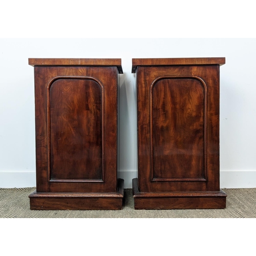 286 - BEDSIDE CUPBOARDS, a pair, Victorian mahogany, with doors enclosing three sliding trays and shelf, 8... 