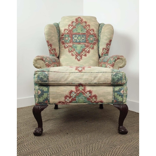 288 - KINGCOME WING ARMCHAIR, Georgian style in tapestry design covers, 113cm H x 86cm W.