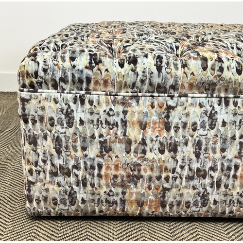 301 - DAVID SEYFRIED OTTOMAN, upholstered in Harlequin Kelambu fabric, 150cm x 120cm.