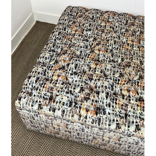 301 - DAVID SEYFRIED OTTOMAN, upholstered in Harlequin Kelambu fabric, 150cm x 120cm.