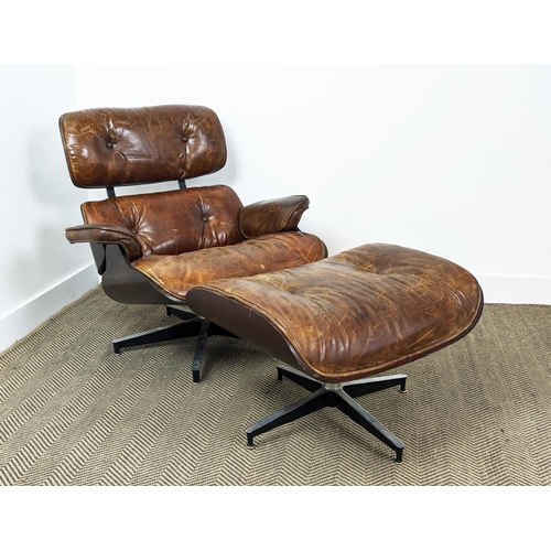 361 - AFTER CHARLES AND RAY EAMES LOUNGE CHAIR AND OTTOMAN, 83cm at widest. (2)